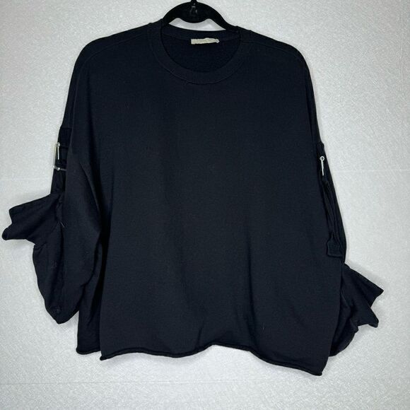Zara Buckle Sleeve Pulllover Sweatshirt Black S - Picture 3 of 6
